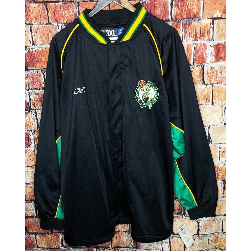 NWT VTG Boston Celtics Reebok NBA Authentic Warm Up Jacket Men’s 3XL Black Green